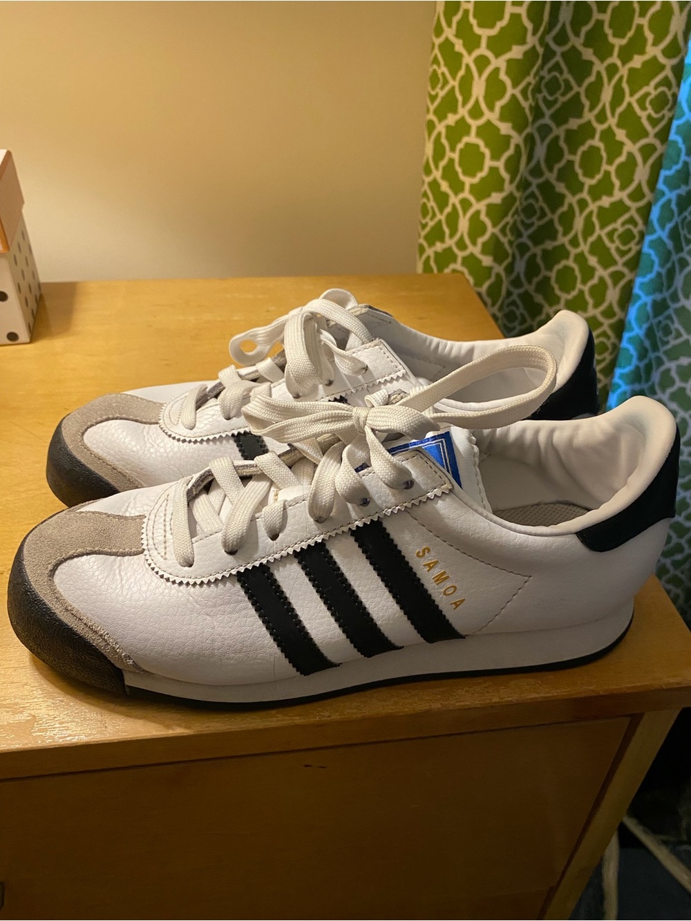 adidas Kids Samoa White Black Leather Sneakers with Gold Accent